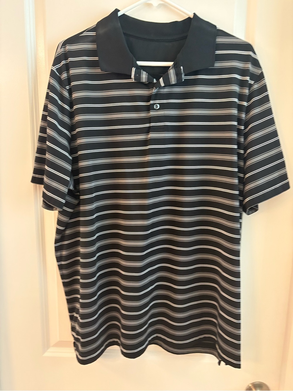 Men's Black Striped Polo Shirt - Short Sleeve Performance